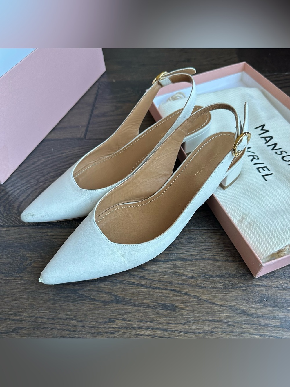 Manure Gabriel white leather slingback heels sandals size 35.5